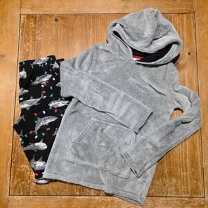 Boys Shark Pajamas Cat & Jack Size L 12/14 Long Sleeve Gray Fin Hoodie Sleepwear